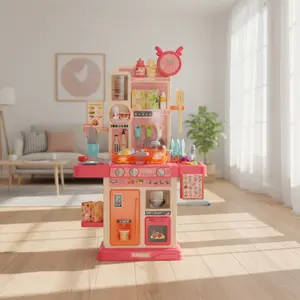 45PCS Kids Kitchen Playset with Real Steam, Lights & Sounds – Montessori Pretend Cooking Toy, Interactive Role Play for Toddlers 3-5, Screen-Free Educational Gift for Boys & Girls