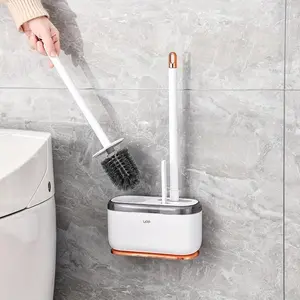 3pcs/set Toilet Brush And Holder Box, Hard Bristle Brush, Silicone Toilet Brush, Small Brush, Cleaning Supplies, Toilet Brush For Deep Cleaning, No Dead Corner Toilet Brush, Toilet Supplies, Bathroom Accessories