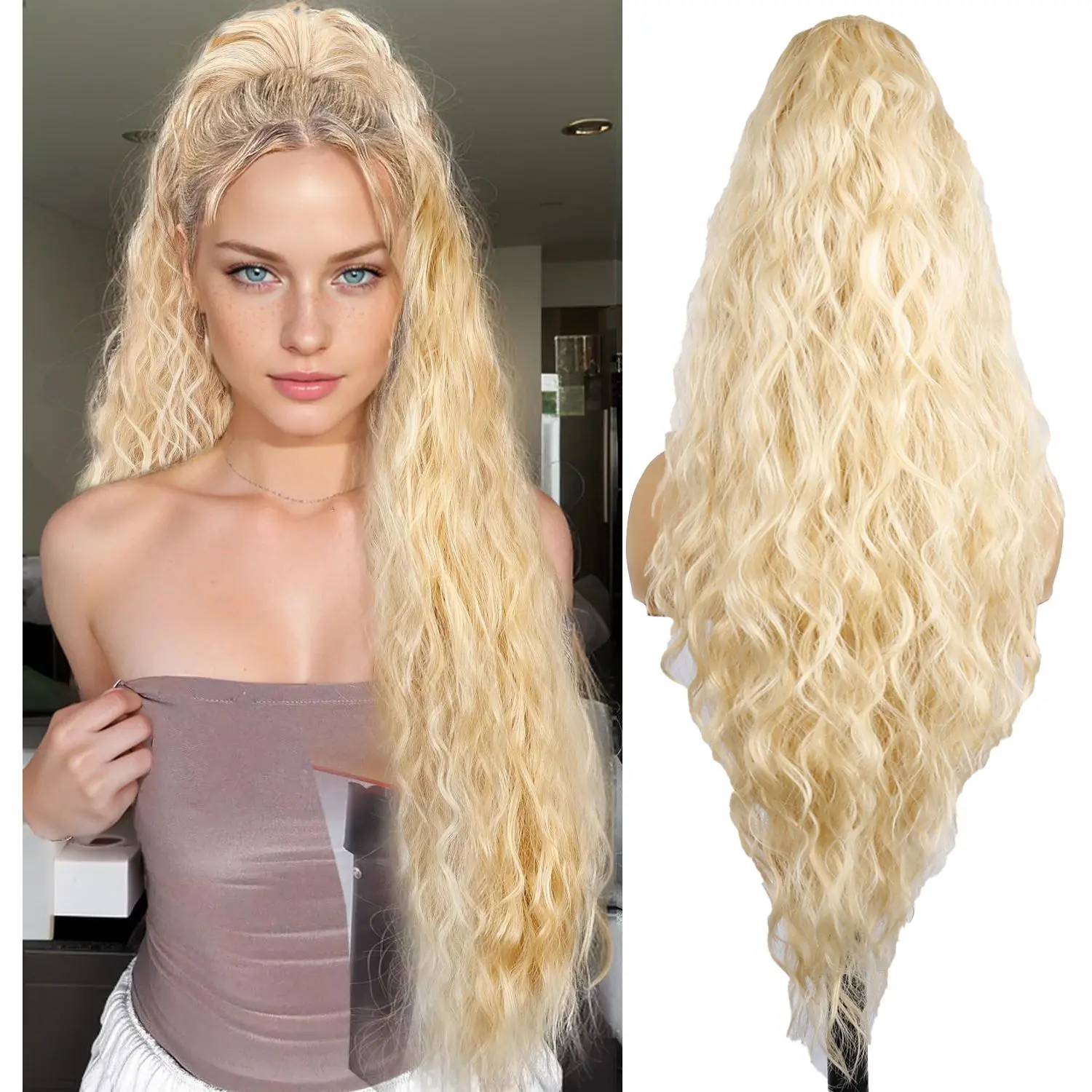 Long Wavy Ponytail Extension 28 inch Claw Clip Curly Wavy Hair Clip in Lightweight Hair Extensions Soft Multi Layered Fluffy Pony tail Extension Natural Synthetic Hairpiece for Women Girls Party Daily Use  elegant hair accessory