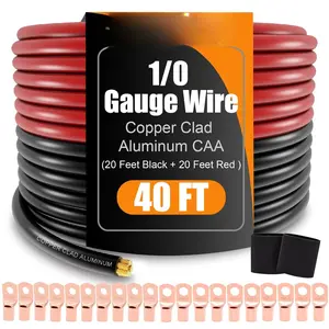 AWG 0 Gauge Wire (20  Black+20  Red) Copper Clad ,0 Gauge   Wire Power Ground ,20PCS Lugs Terminal Connectors,Heat Shrink Tubing Suitable for Indoors/Outdoors