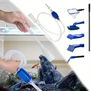 Aquarium Fish Tank Cleaning Kit Tools,Algae Scrapers Set,5 in 1 & Fish Tank Gravel Cleaner - Siphon Vacuum for Water Changing and Sand Cleaner (Cleaner Set)