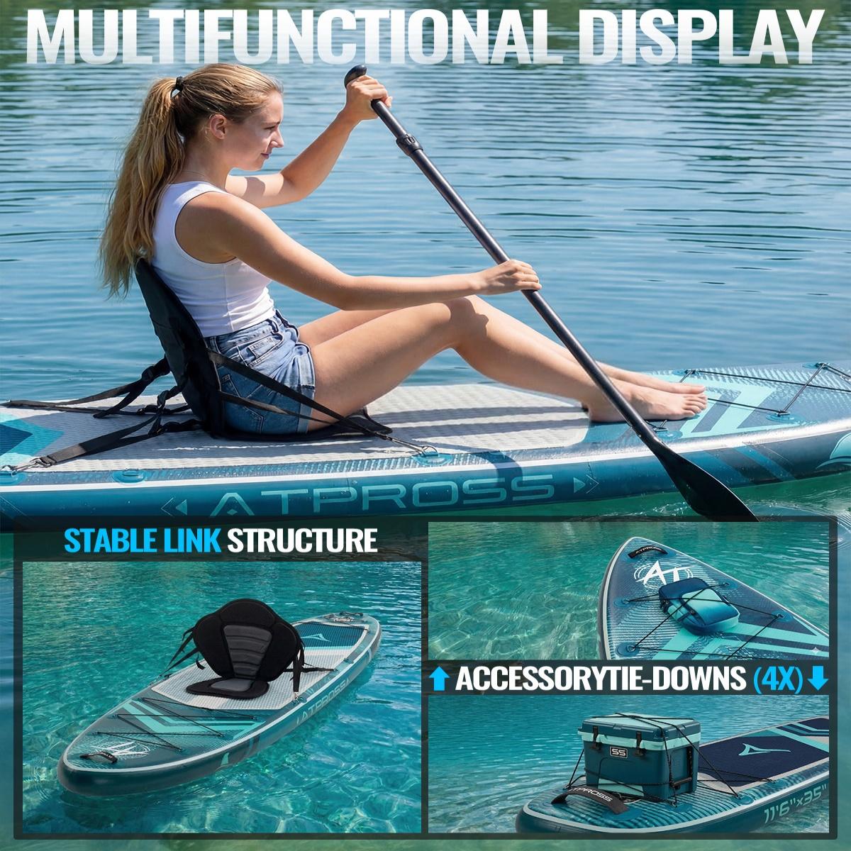 [Spring Glow Up] 11'6"×35" Inflatable Stand Up Paddle Board, 450LBS Capacity, Premium SUP with Kayak Seat for Paddling, Fishing, Yoga & Kayak, Wide Non-Slip Deck, Double-Ended Paddle, Two-Way Pump & Full Accessories