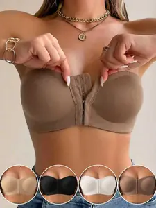 Plus Size Front Buckle Strapless Bra, Push-Up Non-Slip Wrap Top, Seamless Anti-Showthrough Underwear, Comfortable and Secure Fit