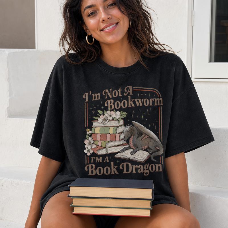 Romantasy Fantasy Reader Graphic Tee Women Soft Washed Cotton I'm A Book Dragon Books Shirt S-5XL