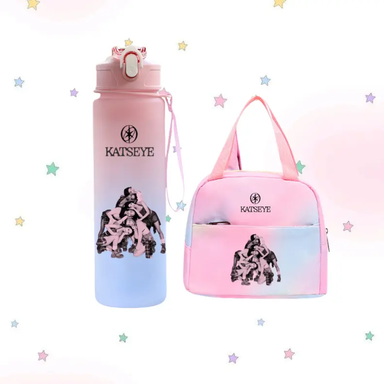 2026KATSEYE Back-to-School Essentials Set: Insulated Lunch Bag & Reusable Pink Water Bottle