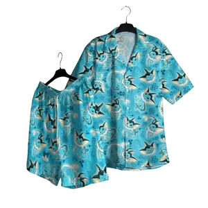 PKM Vaporeon Hawaiian Shirt Shorts Set, Anime Shirt Manga Summer Hawaii Gifts, Unisex Water Evolution Fox Mermaid Tail Beach Wear Custom Suit