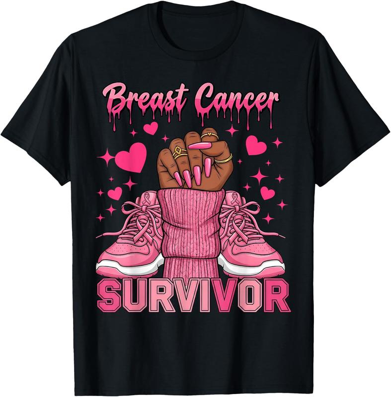Women's Breast Cancer Awareness Warrior Melanin Survivor Black T-Shirt