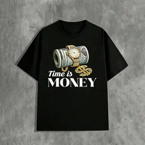 Unisex Loose-Fit Short-Sleeve T-Shirt  "Time is Money" Graphic Tee. A Streetwear Essential for the "Hustle Culture"   Perfect for Daily Outings, Gym Sessions, and Motivational Styling.
