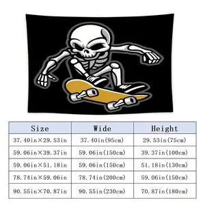 2D Flat, Background Wall Tapestry, Wall Hanging, Decorative Fabric with Skull Skateboarder Pattern, Street Trend Style, Suitable for Decorating Living Rooms, Bedrooms, Dining Rooms, Kitchens, Game Rooms, Bathrooms, Etc., 2D Non-Electric