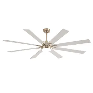 72-Inch Wood Blade Nickel & Silver Ceiling Fan with Lights, Remote Control, 6-Speed, Reversible, Dimmable LED for Porch Garage Shop