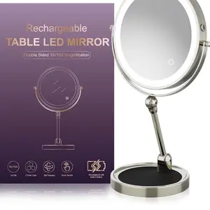 8" Lighted Makeup Mirror with 1X/10X Magnification, Double Sided Tabletop, 4000mAh Rechargeable, 3 Color Dimmable Lights