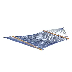 Bliss Hammocks Cotton Rope Hammock W/ Spreader Bar, 60-in. Wide, 450 lb. Capacity - Blue
