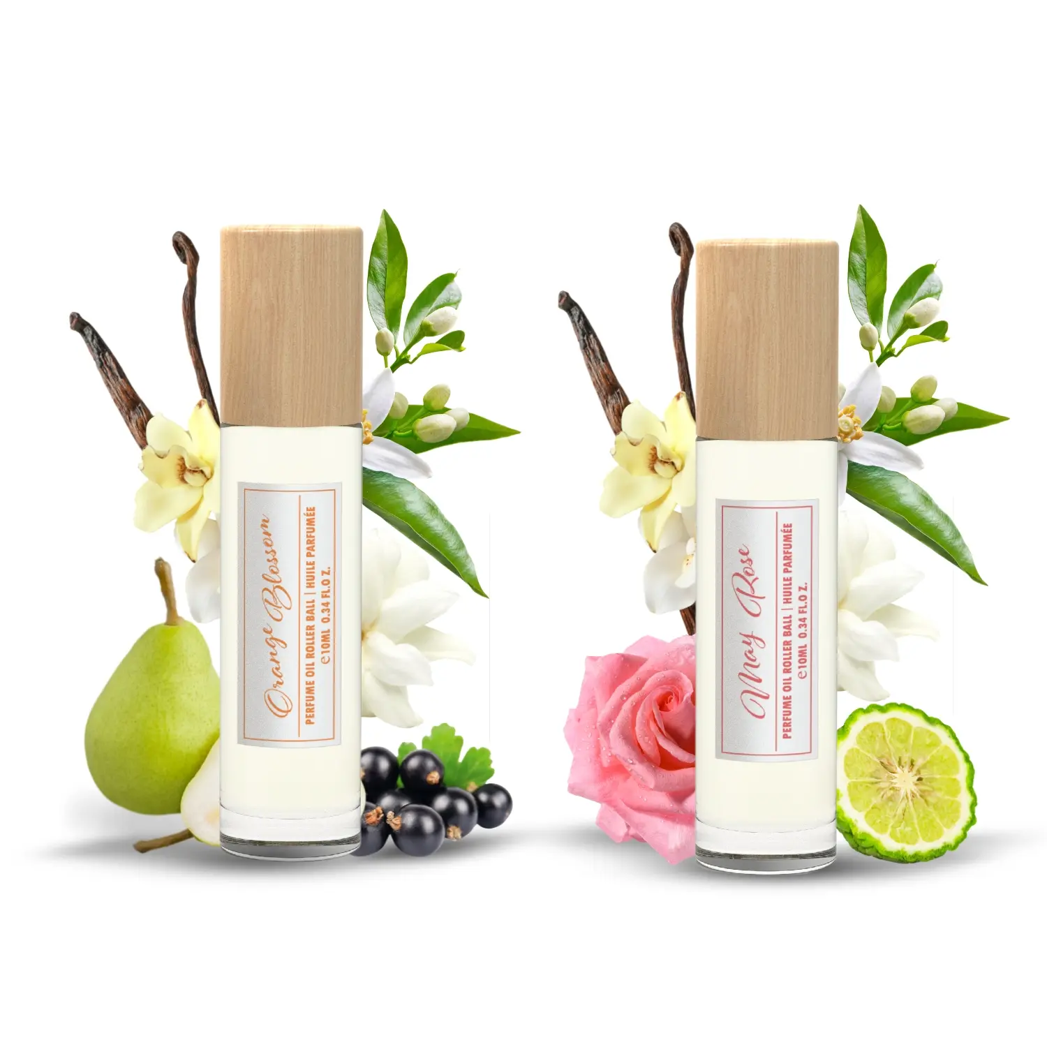May Rose & Orange Blossom Roll On Fragrance Oil Combo, Arlyn, For Women Vegan Eco Conscious Made In USA 0.34 Fl Oz Each