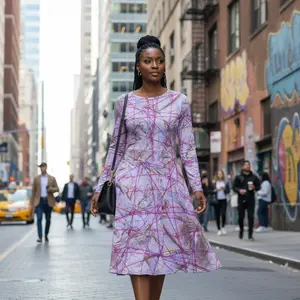 S&B Galleria - Sabina Harlacz Couture "Pretty in Pink" — Long Sleeve Midi A-Line Dress