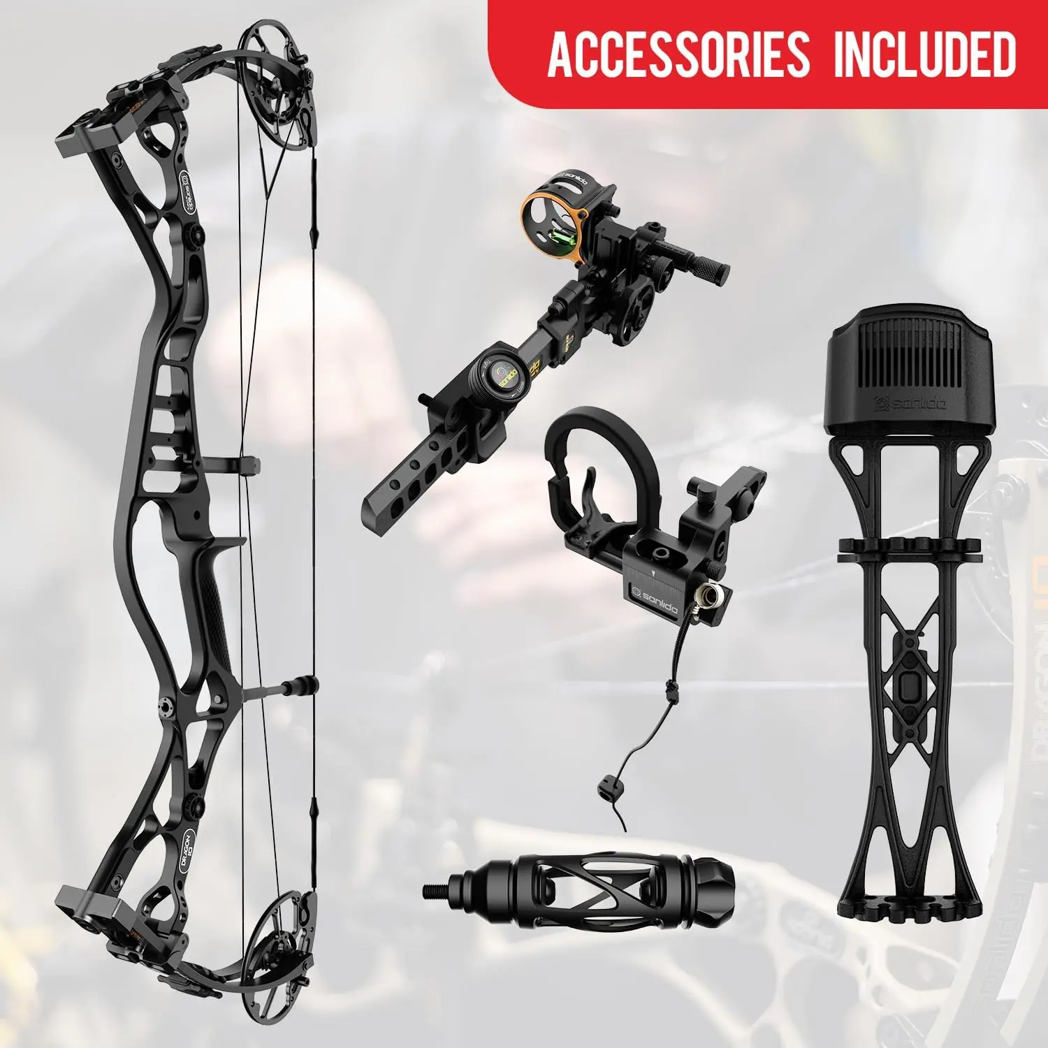 Sanlida Dragon 10 Flagship Top of The Line Hunting Compound Bow Kit for Adults, Standard Hunting Bow for Adults and Advanced Archers, IBO Speed 340 FPS, Limited Life-time Warranty