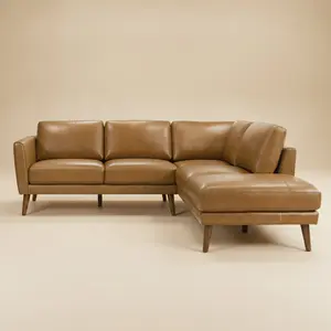 Bexley Tan Leather Sectional Sofa Right Facing Chaise