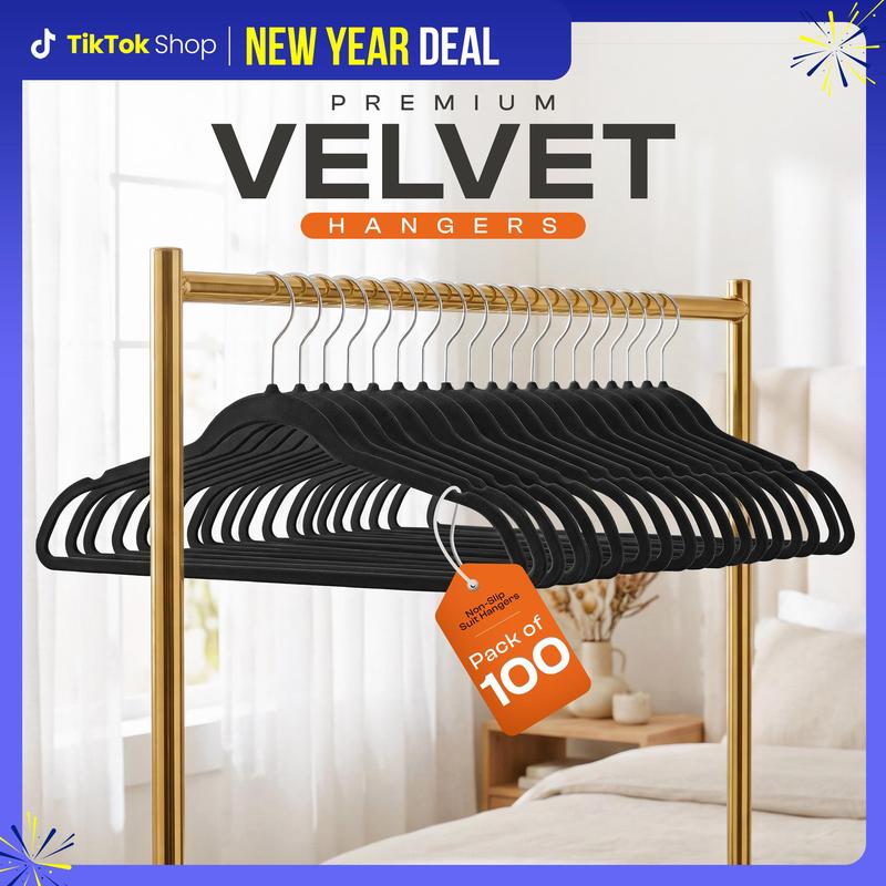 Utopia Home Velvet Hangers 50 & 100 Pack - Premium Non-Slip Clothes Hangers - Black, 360° Rotating Hook, Heavy Duty for Coats, Jackets & Dresses Hanging Sturdy