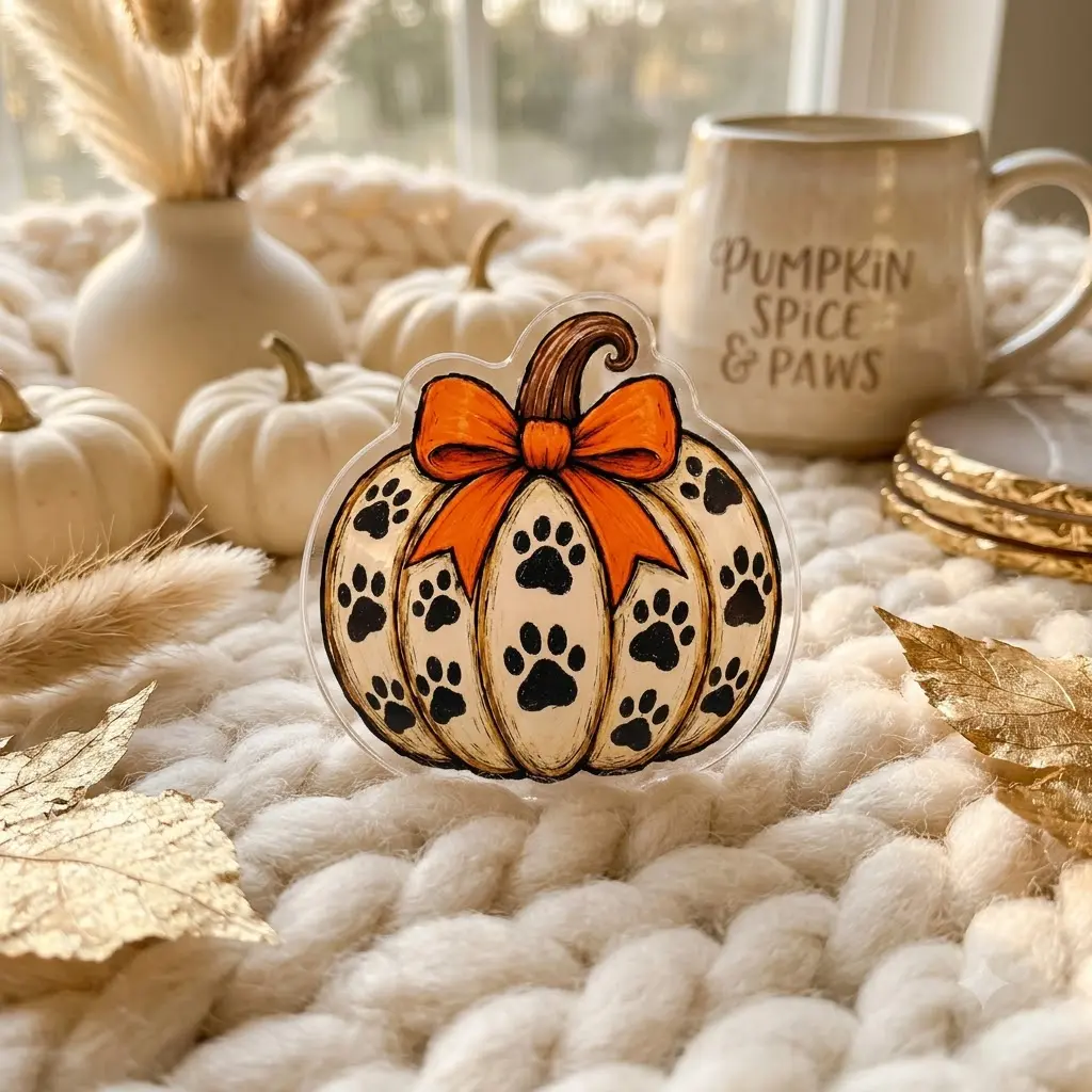 Dog Lover Pumpkin Phone Grip, Paw Print Autumn Mobile Stand, Cute Fall Puppy Phone Holder, Cozy Pet Gift For Her
