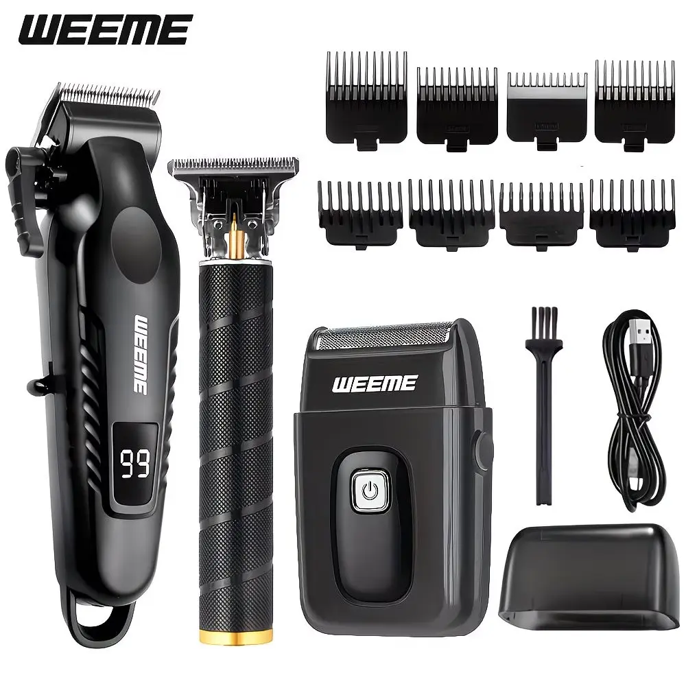WEEME Men's 3 In 1 Grooming Kit, Cordless USB Rechargeable Hair Clipper With Alloy Blade, Cordless Hair Clippers, T-Shaped Trimmer With Metal Body, LCD Display Shaver, For Haircut, Shaving & Beard Trimming, Home & Travel