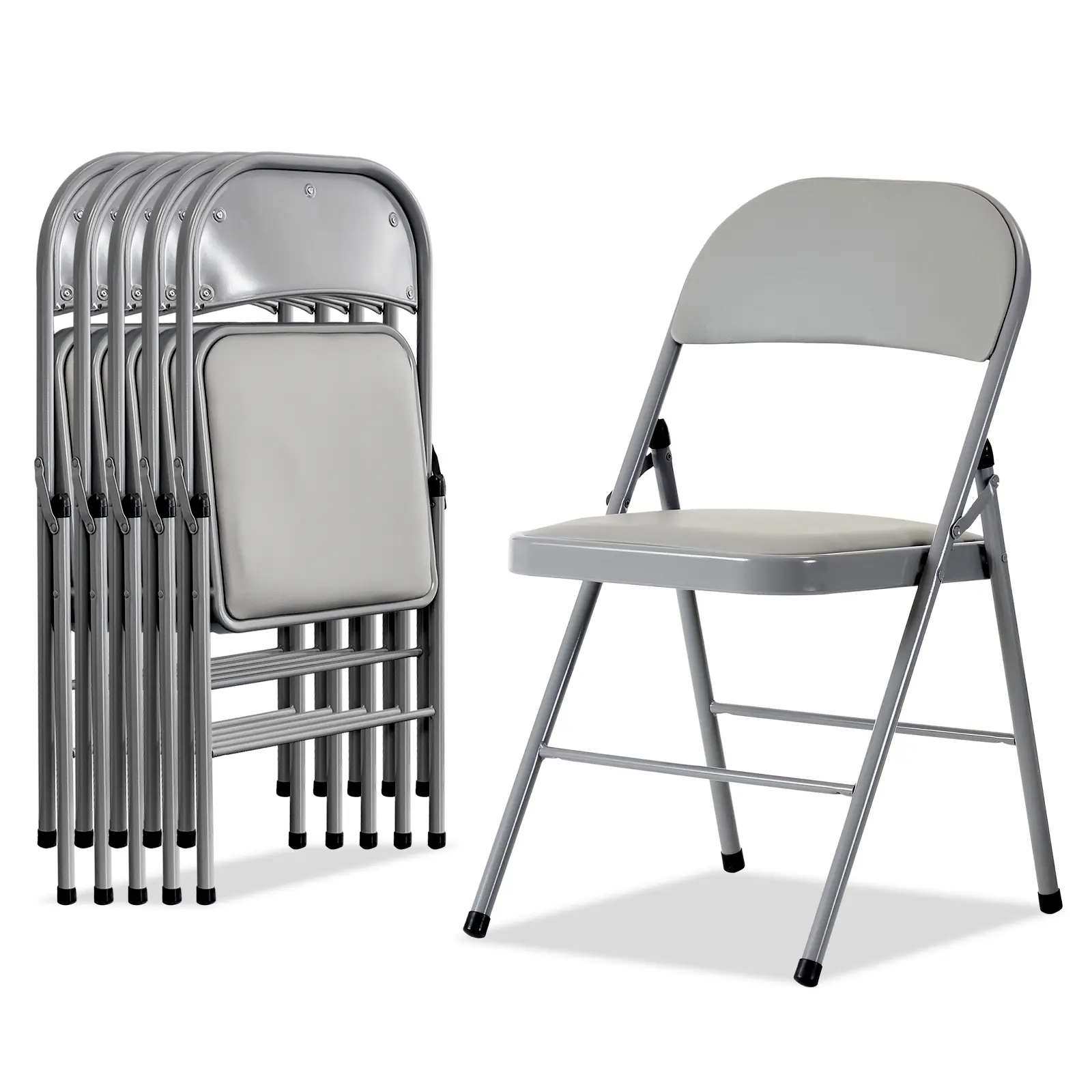 6Pcs Commercial Grade Foldable Iron PVC Padded Folding Chairs, Heavy Duty Stackable Fold Up Event Chairs With Anti-Slip Foot Caps, Portable Fold Chairs For Convention Center, Exhibition Hall & Home Dining Gathering