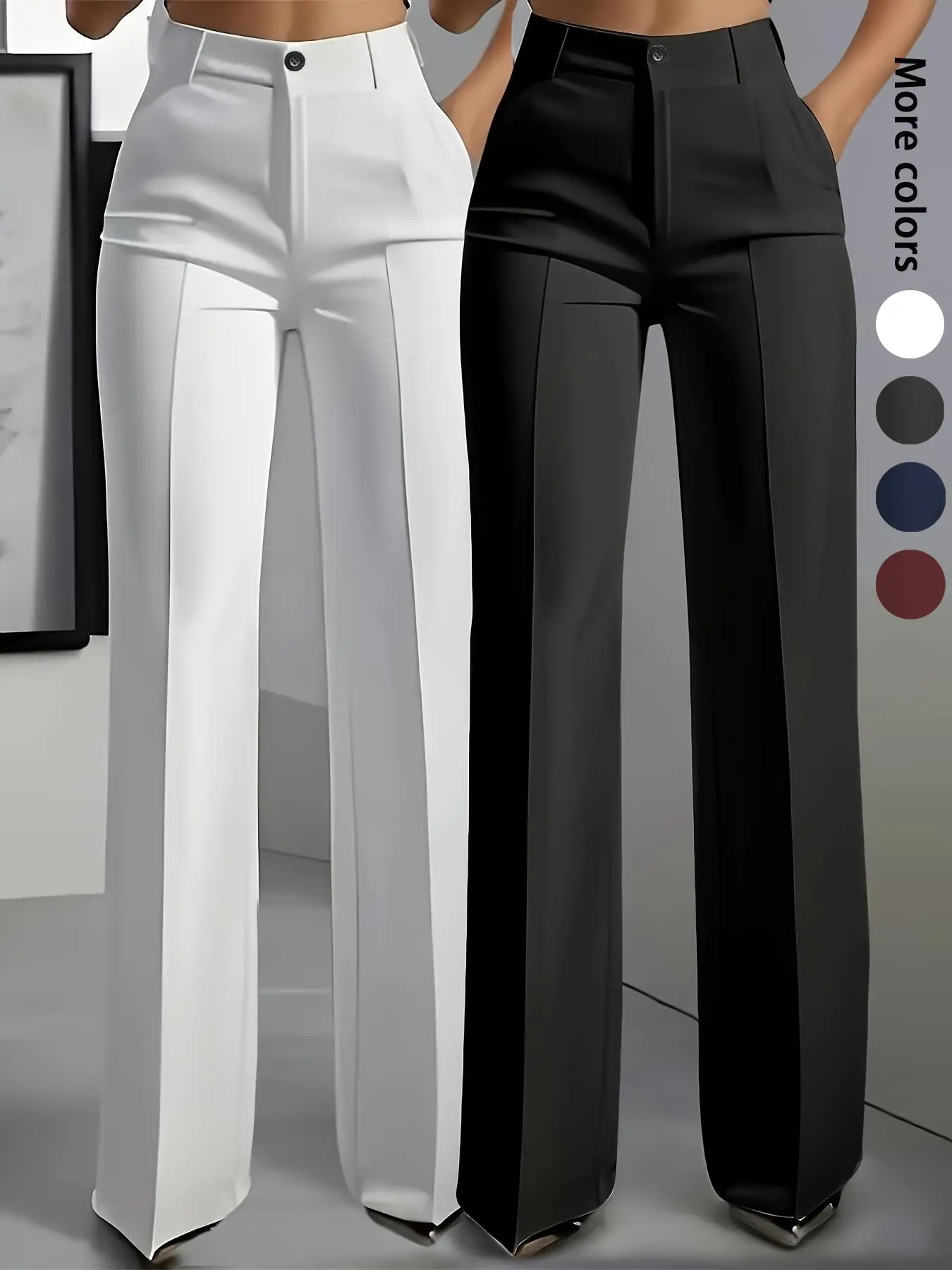 2-Pack Women's Business Casual Elegant Plain Zipper Fly Pockets Straight-Leg Woven Pants for All Seasons Classy Casual Trousers