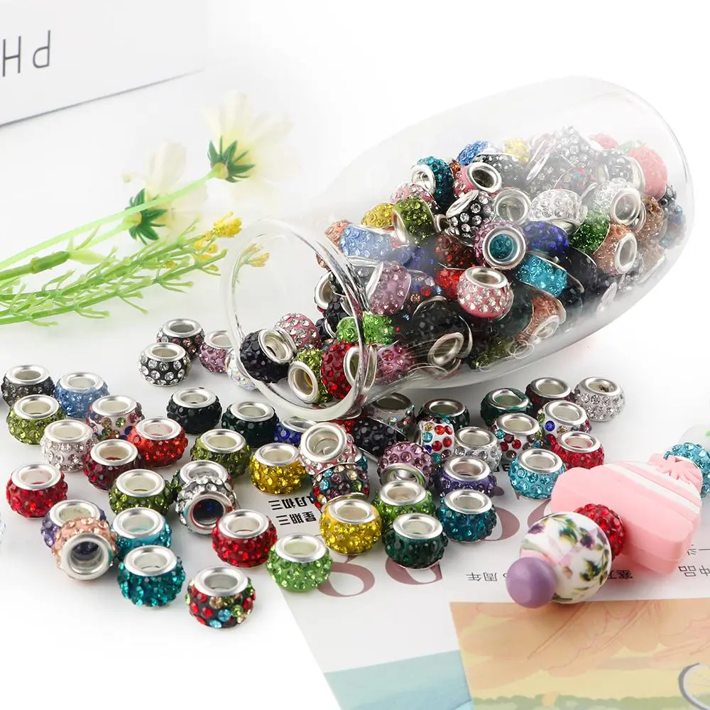 Round Rhinestone Beads, 50pcs/set Large Hole Beads, DIY Mix Beads, DIY Mixed Beads, DIY Jewelry Making Supplies for Bracelet & Necklace, Jewelry Making Accessories, Decoration Items