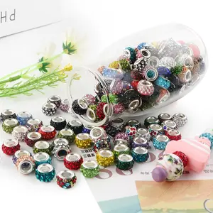 Round Rhinestone Beads, 50pcs/set Large Hole Beads, DIY Mix Beads, DIY Jewelry Making Supplies for Bracelet & Necklace, Jewelry Making Accessories, Decoration Items