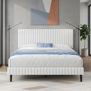 Twin/Full/Queen/King Size Upholstered Bed Frame, Vertical Channel Tufted Headboard and Footboard Design, Modern Platform Bed Frame, White/Black/Pink/Green/Blue Multi Color Options, Stylish Household Bedroom Home Decoration Furniture
