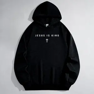 "Men's Jesus Is King Cross Graphic Hoodie - Cotton Blend Black Long Sleeve Pullover Regular Fit | Soft & Breathable Fabric, Durable Print, Everyday Comfort, Machine Washable, minimalist religious daily wear "