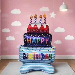 Colorful Standing Cake-Shaped Balloon, Balloon Party Supplies, 62 Inch Birthday Party Decoration, Indoor Outdoor Event Prop, Room Decor, Balloon Decorations, Happy Birthday
