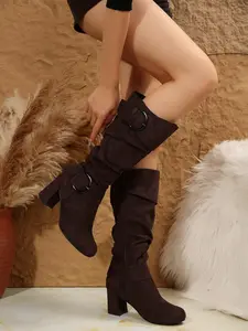 Women's Fashionable Solid Color Side Zipper Boots, Elegant Metal Decorated Boots for Daily Wear, Female All-match Trend Shoes for Daily Wear, Girl, Footwear, Knee Boots