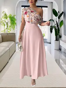 Women's Floral Embroidery Dress, Chic Elegant Aesthetic Long Dress for Party Wedding, Ladies Clothes for Summer, Summer Dresses