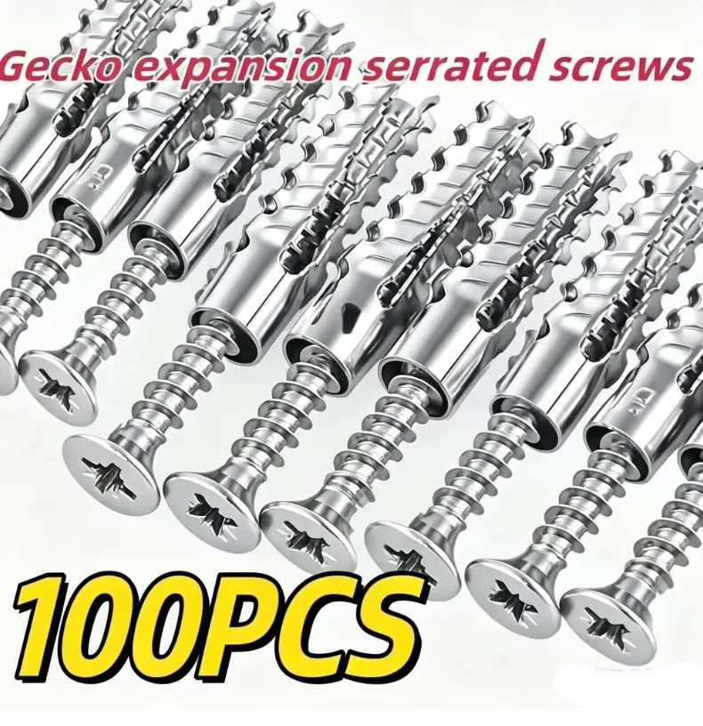 Hardened Steel Door Thread Repair Screws (6x14mm) with Short Expansion Wall Anchors (30/100-Pack) - High Tensile Metal Fixer for 15+mm Panels, Flush Mount Cabinets, Stone/Tiles Loose Hinge Repairs, DIY Users, Screws + Anchors