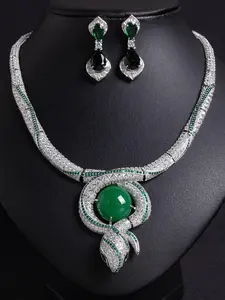 Vintage Style Emerald Decorated Matching Jewelry Set, Including Necklace & Earrings, Fashion Jewelry for Party, Daily Clothing Decor, Trendy All-match & Exquisite Jewelry for Gift