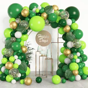 163Pcs Jungle Balloon Garland Kit – Green, Gold Balloons with Palm Leaves for Safari, Dinosaur, Wild One, or Party Decorations