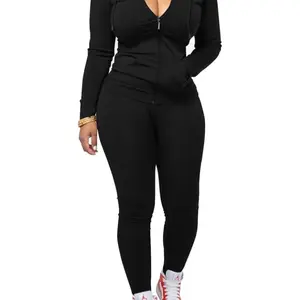 Women Two Piece Outfits Workout Sets Bodycon Tracksuit Long Sleeve Zip Up Hoodie Jacket Jogger Matching Sweat Pants Set