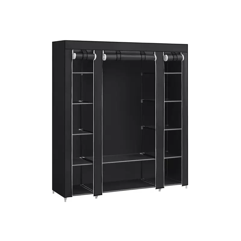 SONGMICS Large Capacity Fabric & Metal Wardrobe - Single Unit Closet Organizer with Metal Tube Rail, 12+ Shelves/Compartments, Water-Resistant Cover, Antitip Wall Kit, Foldable/Regular Doors, Assembly-Required Indoor Furniture