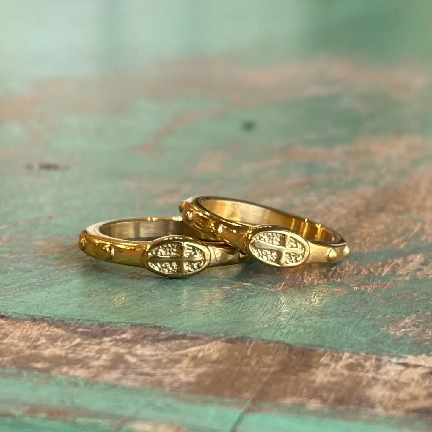 Stainless Steel Rosary Ring - Gold