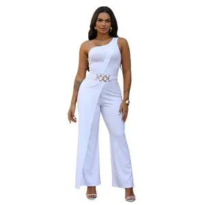 Acelyn Jumpuit One Off Shoulder Jumpsuit for Women Sexy Dressy Sleeveless Belted Wide Leg Jumpsuit Elegant Party Outfit