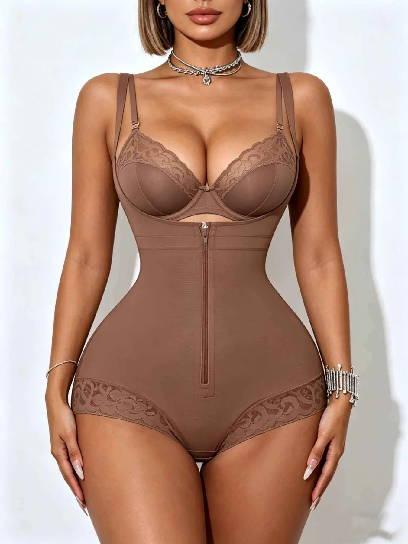 Women's High Waist Open Bust Bodysuit Shapewear, High Waisted Shaping, Colombian Style Fajas, Tummy Control & Butt Lift, Tummy Tuck Garment, Full Body Shaper, Zipper & Hook Eye Closure Compression Jumpsuit, Suitable For Daily & Outing