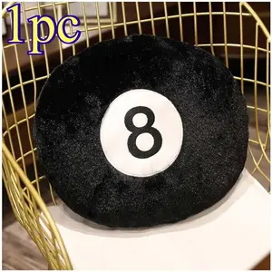 Black Billiards 8 Ball Stuffed Pillow, Soft Round Sleeping Cushion for Home Bed Sofa Couch Decor