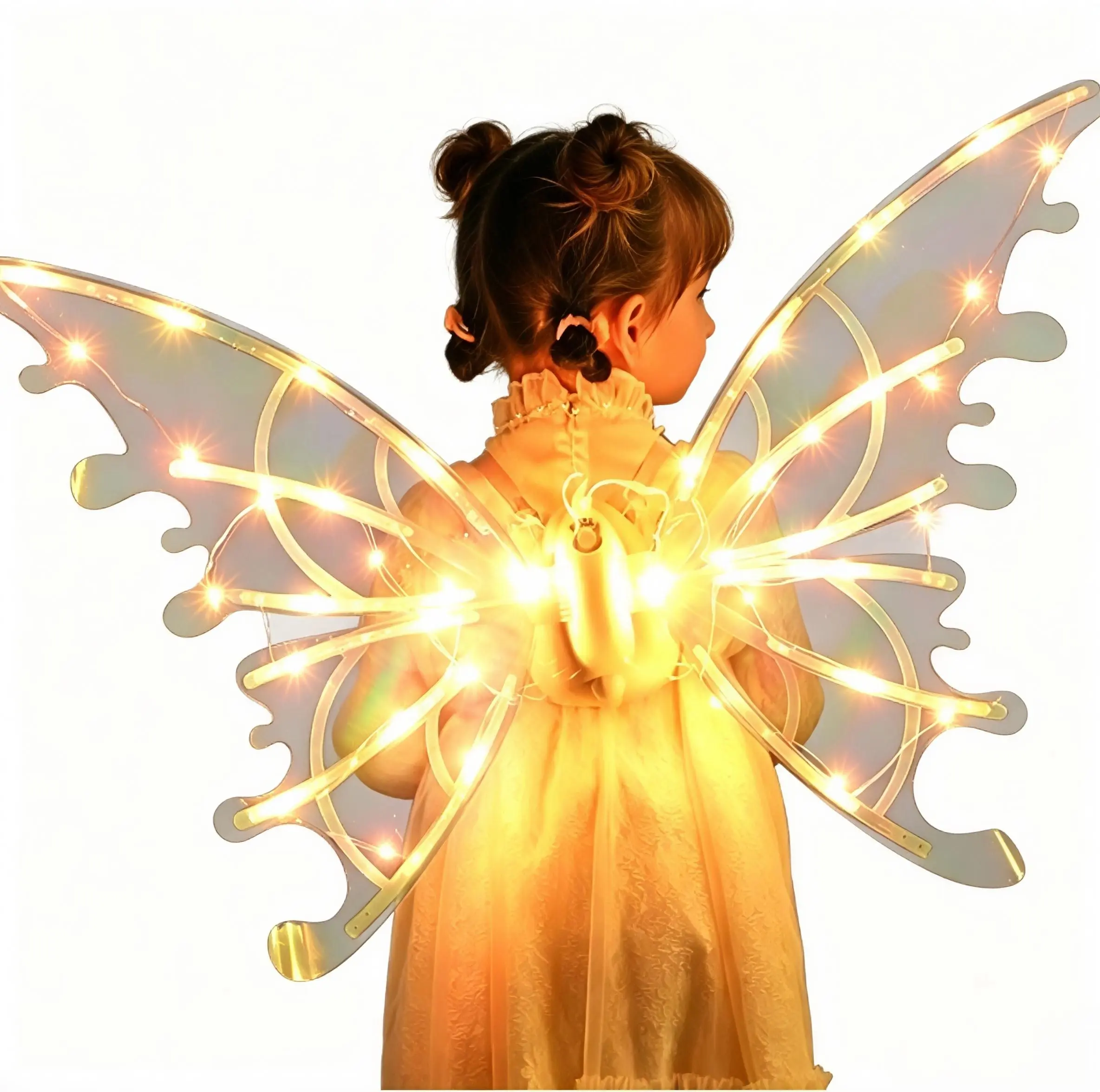 Electric Moving Fairy Wings for Girls, Colorful Light Up Butterfly Elf Wings, Kids Cosplay Costume Accessory, Glitter Fairy Wing for Halloween Birthday Party Dress Up Pretend Play Gift