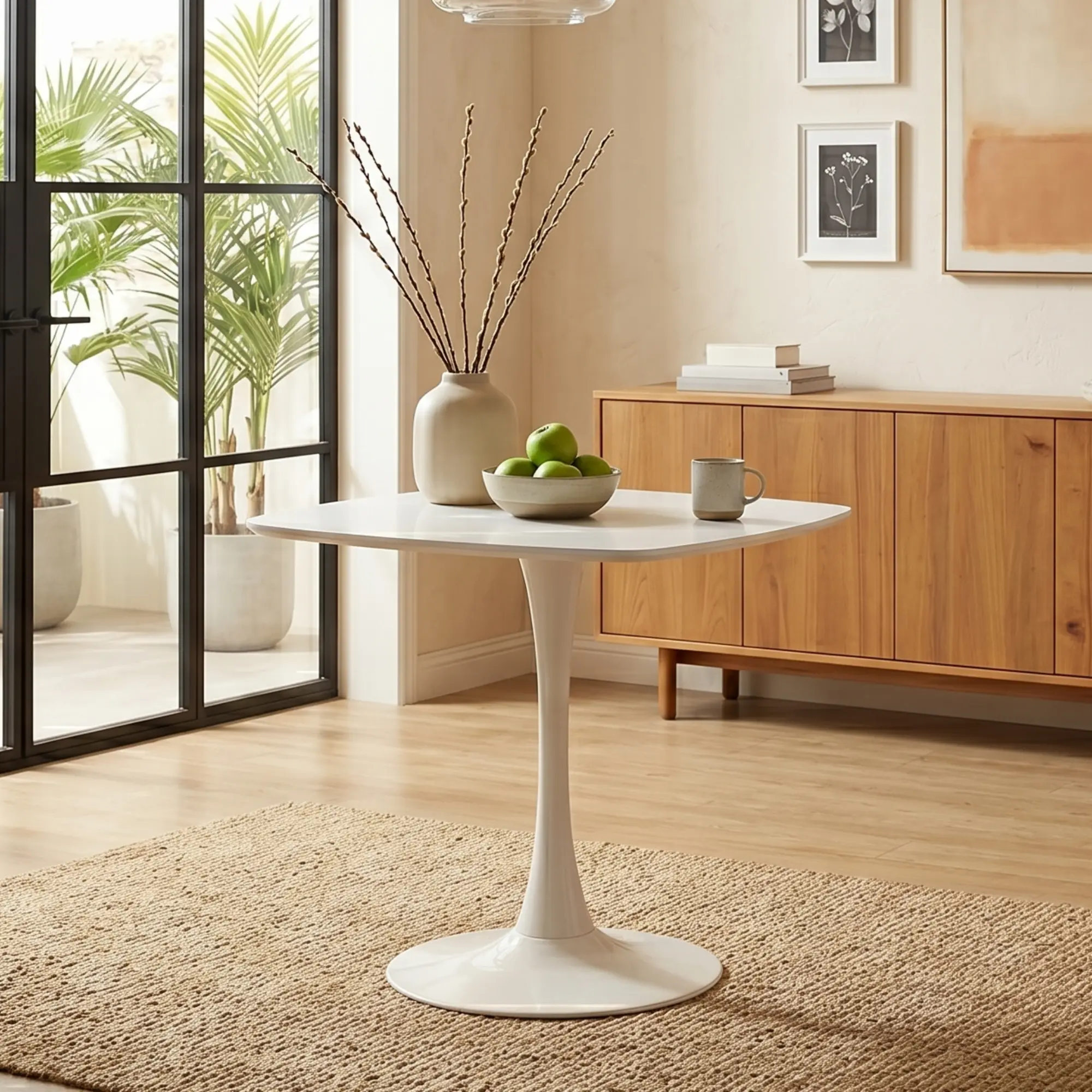 Small Square Tulip Dining Table for 2-3 People, 24 Inch Modern Kitchen Table with Sturdy Metal Pedestal Base, Matte MDF Top, Easy Assembly Space Saving Table for Apartment, Bistro, Cafe, Office and Living Room
