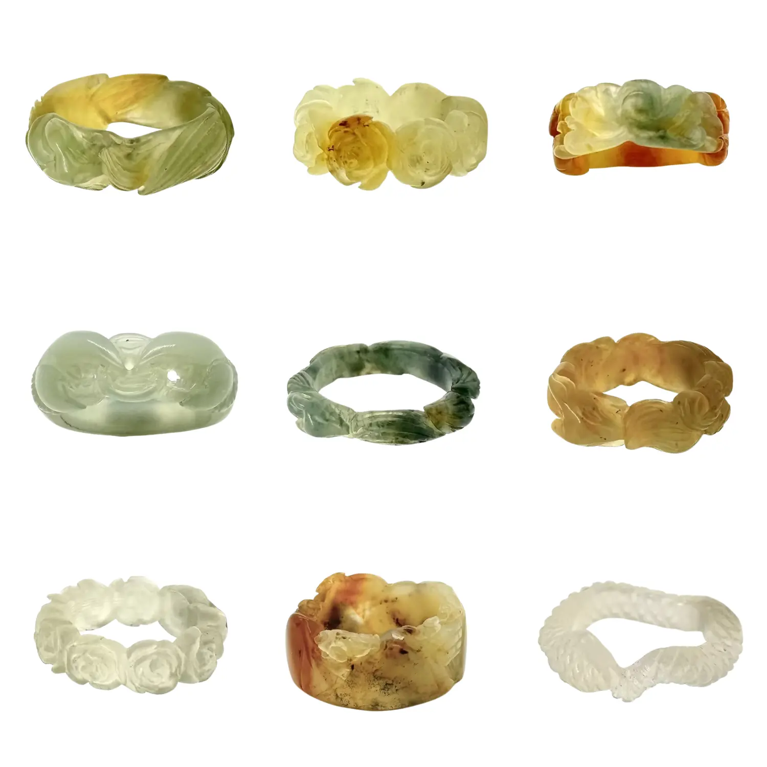 Size#6【P10-P18】Jade Ring, HaCarved ndmade Natural Xiuyan Jade Band, Vintage Chinese Carving Jewelry for Women Men