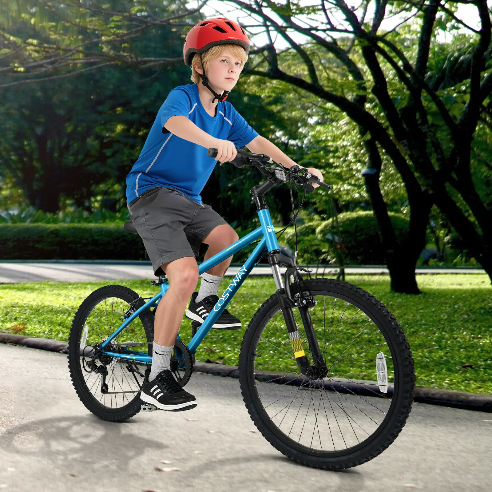 COSTWAY - Kids Mountain Bike 20 Inch Child Bicycle for Boys Girls Aged 8+ Years Old Blue