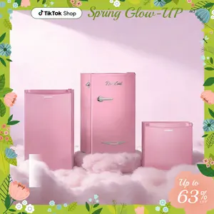 Upstreman Pink mini fridges Compact pink Refrigerators Retro fridge Classic Designs with Bottle Opener Energy Saving Adjustable Thermostat Metal Handle LED Lamp Ultra-Quiet Perfect for Dorm Bedroom Office retro design