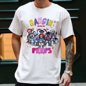 Hangin’ With My Peeps Shirt - Funny Easter Horror Tee, Creepy Easter Graphic T-Shirt, Spooky Easter Vibes, Trendy Horror Movie Inspired Tee