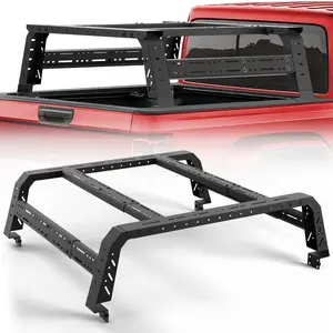 Longsun Low Profile Truck Ladder Rack, 18in Height-Adjustable Steel Frame Cargo Carrier, 49.2in-70.8in Length Fit for Mid/Full Size Vehicles with Bed Rails (Tacoma, Tundra, Gladiator JT, Titan, Frontier)