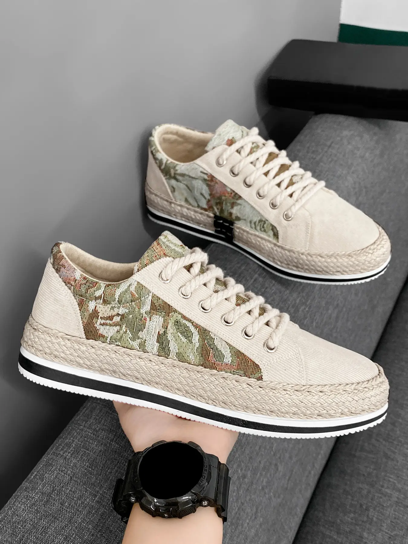 Men's Fashionable Straw Lampshade Fisherman Shoes, Breathable Board Sneakers, Korean Style Casual Footwear for All Seasons