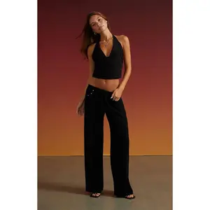 Third Charm Women's Linen Studded Low Rise Baggy Pants